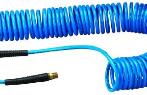 Amflo 24-50E-RET Blue 120 PSI Polyurethane Recoil Air Hose 1/4" x 50' With 1/4" MNPT Swivel Ends And Bend Restrictor Fittings