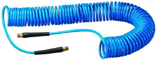 New 1/4" x 30'  Blue recoil POLYURETHANE RE COIL AIR HOSE male SWIVEL Fittings 